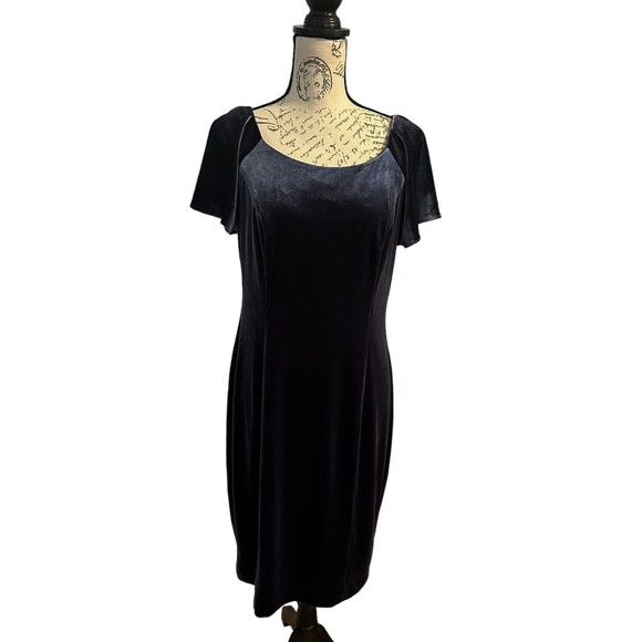 ELIZA J Women's Sheath Dress Blue Velvet Short Flutter Sleeves Lined Size 14 New - Picture 1 of 16